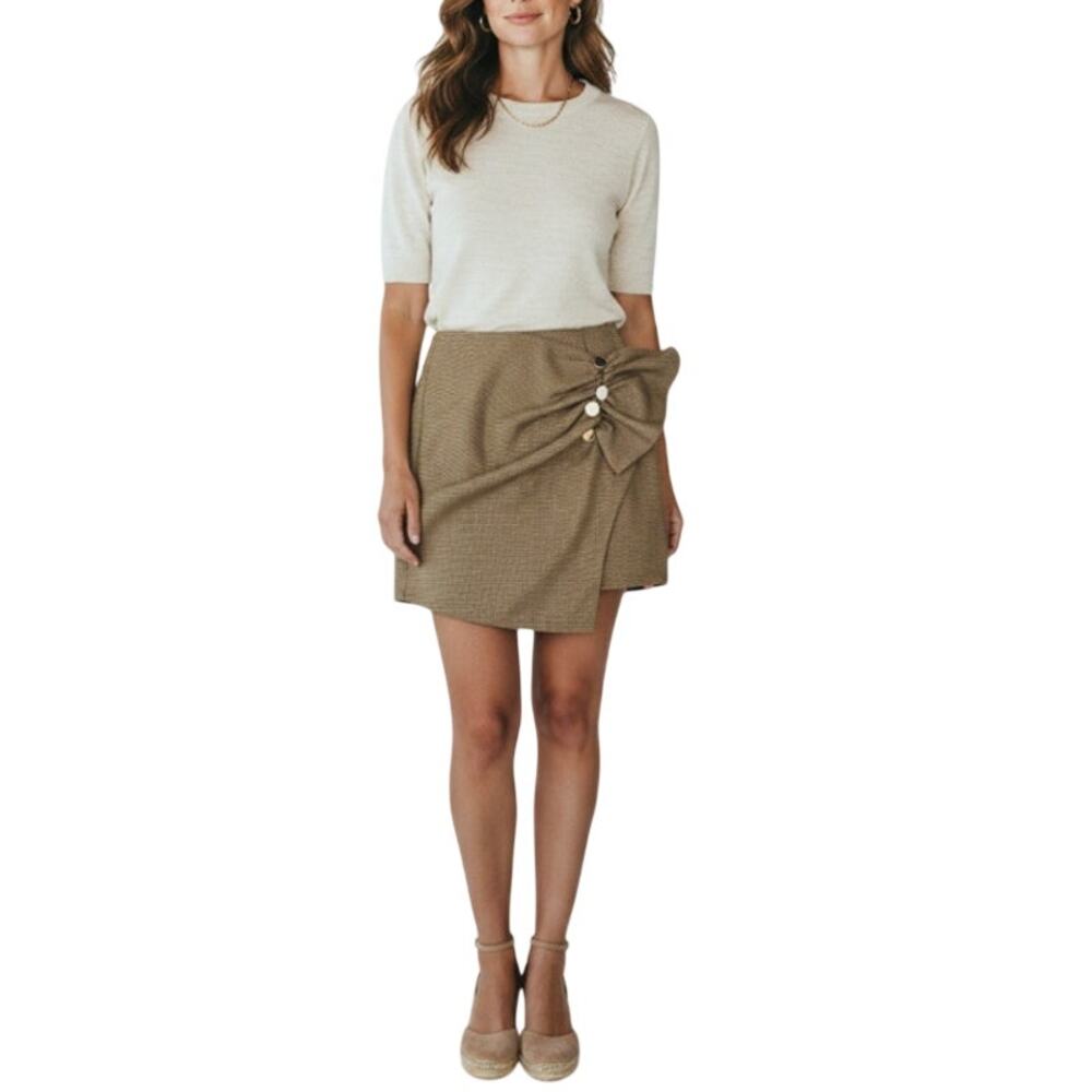 N12H Houndstooth Skirt S Exhibitionist Wrap Assym Ruffle Boho Fairy Acubi City